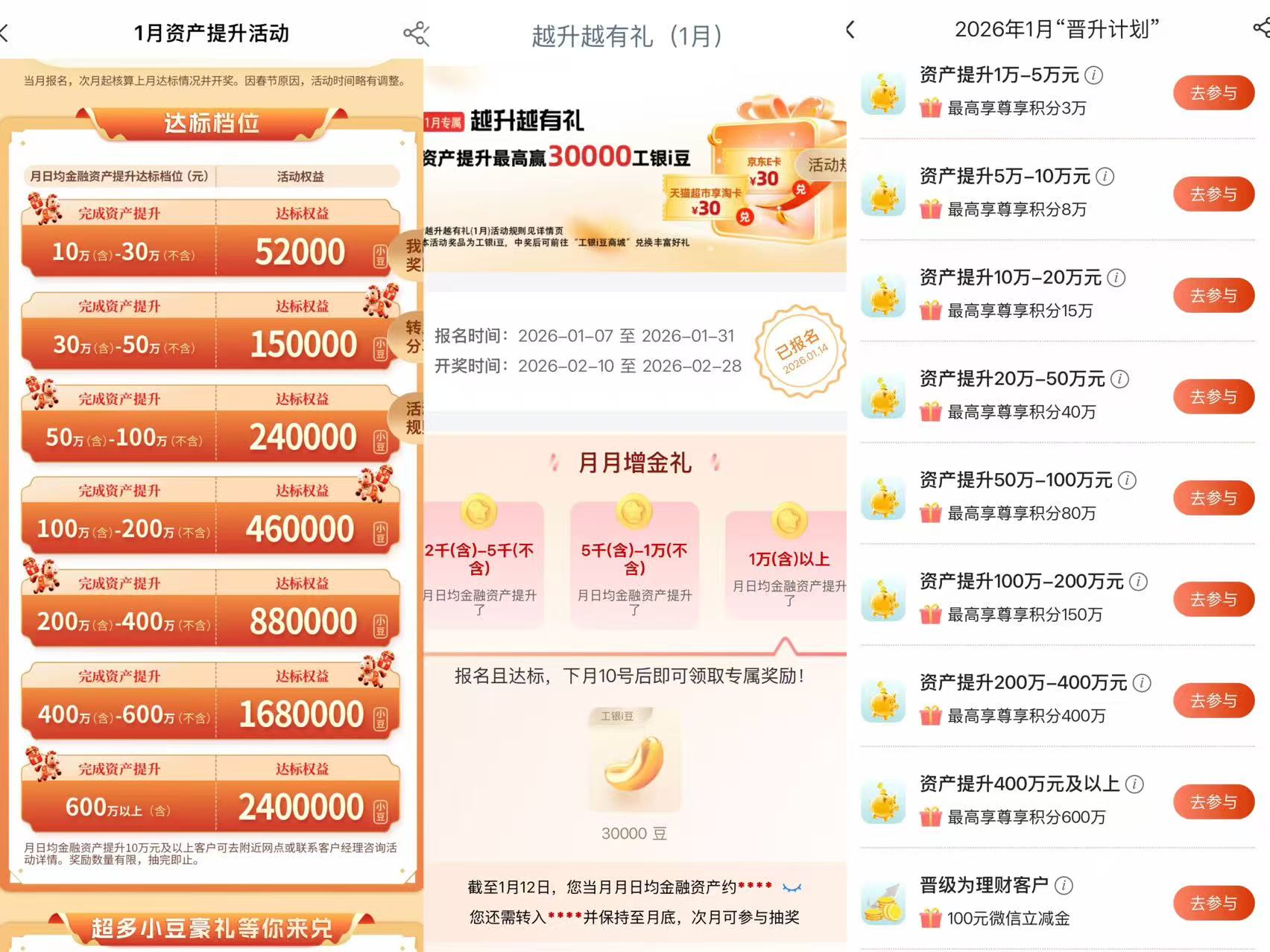 部分银行年初资产提升活动