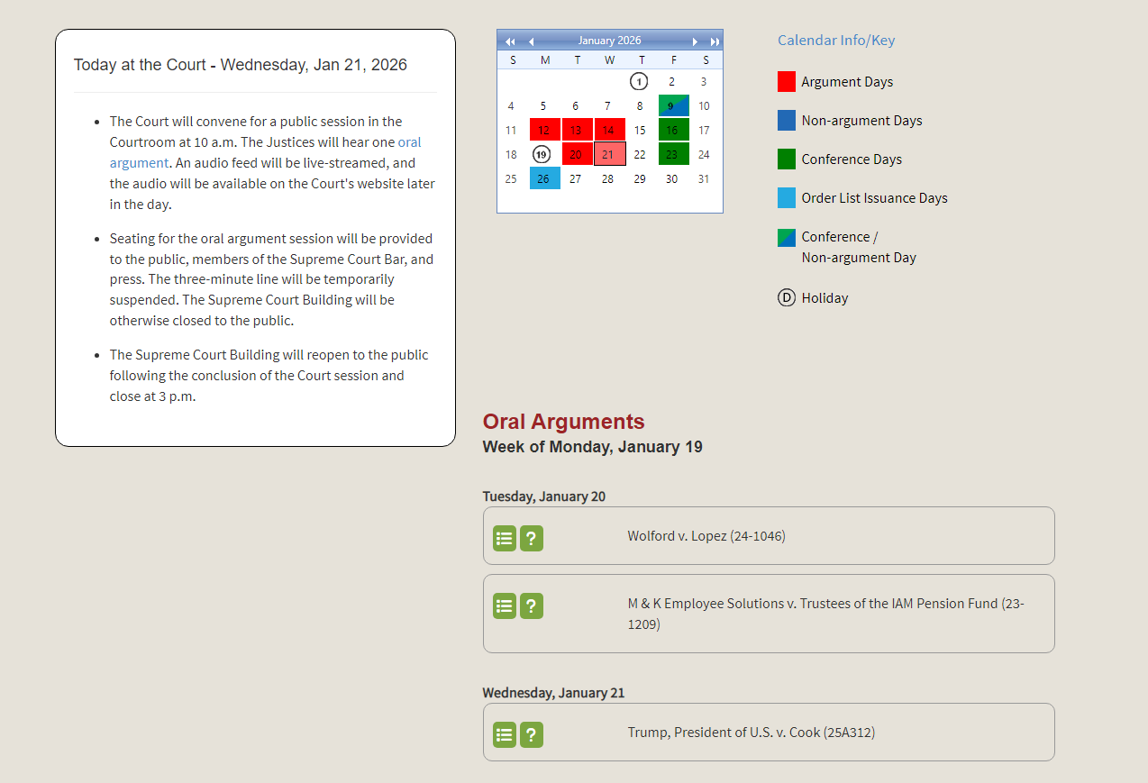 美国最高法院日程预告