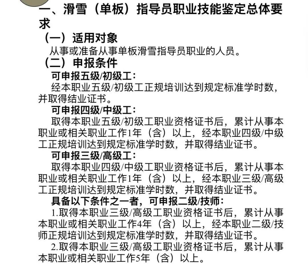 图片来源：《滑雪（单板）指导员国家职业技能鉴定考核实施细则（2023版）》