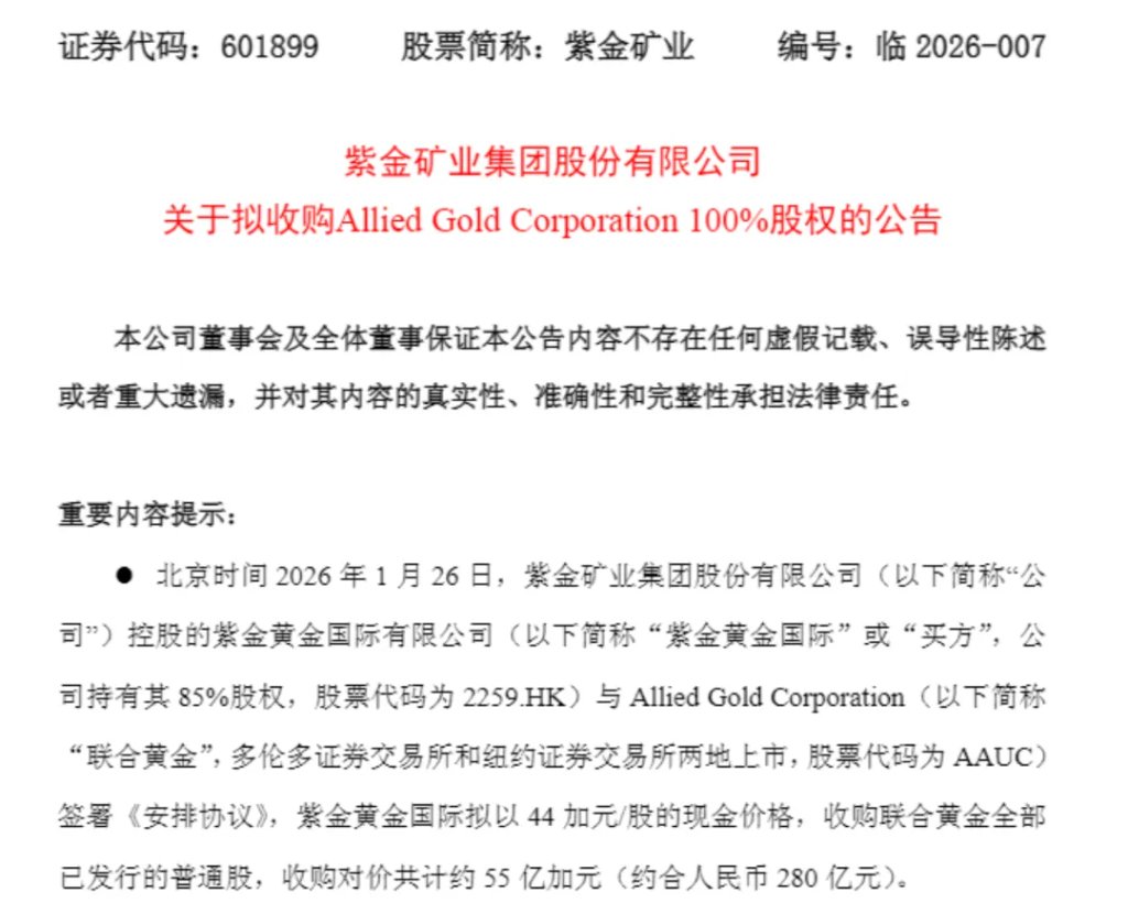 紫金矿业，280亿元“扫货”金矿 - 图片1